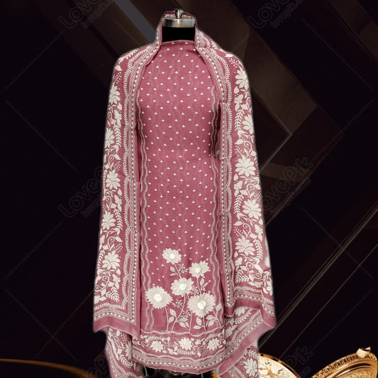 Unstitched Thread Embroidery Printed Suit Set For Women