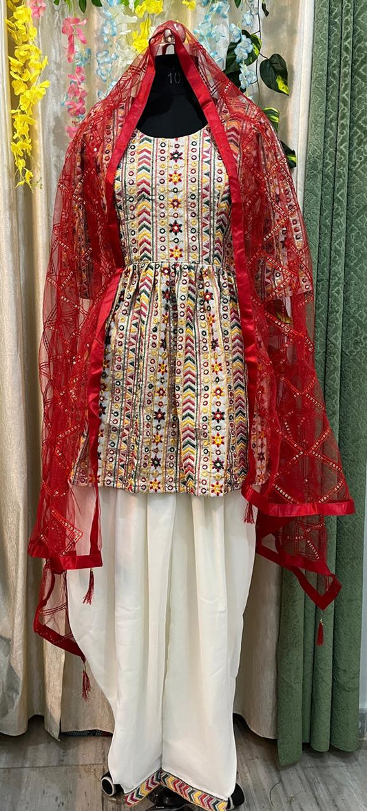 Thread Work Peplum Kurta With Georgette Dhoti Salwar