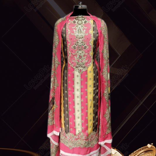 Unstitched Fancy Printed Embroidery Suit Set For Women