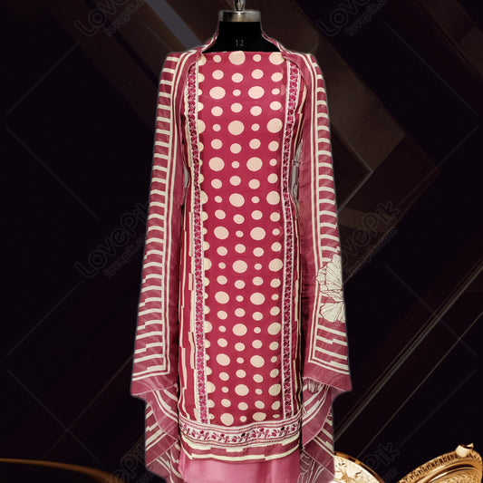 Unstitched Elegant Embroidery Printing Suit Set For Women