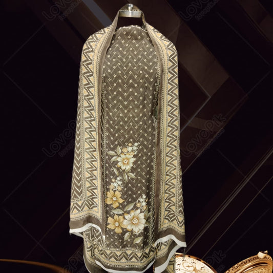 Unstitched Muslin Floral Printed Embroidery Suit Set For Women