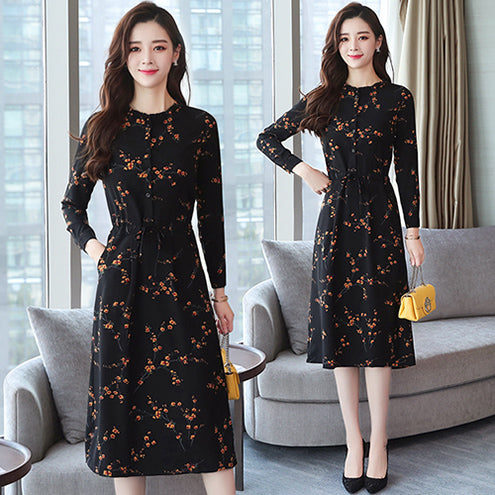Women Floral Vintage Dress Long Sleeve - Black / S - Shopaholics
