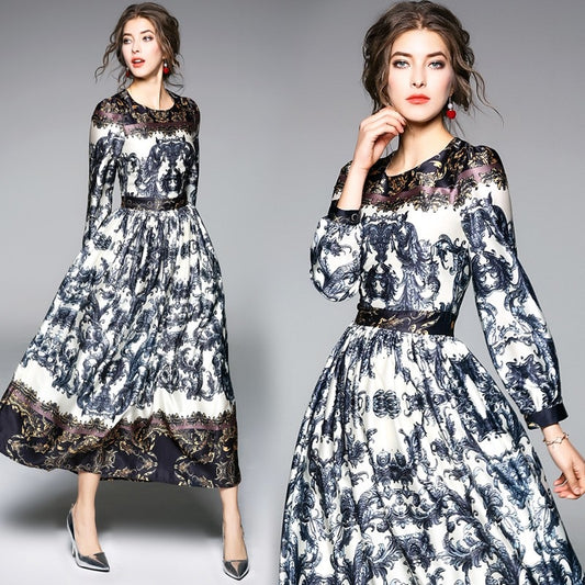 Tribal Print O-Neck with Puff Sleeves Women Dress - Shopaholics