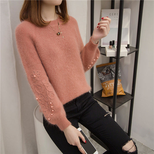 Faux Fur Embellished Cuff Jumper for Women - Red / Regular - Shopaholics