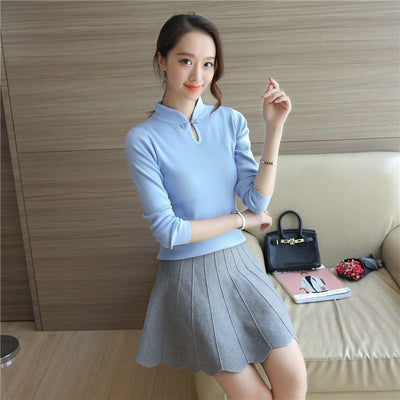 Korean Collar Sweater for Women - Blue - Shopaholics