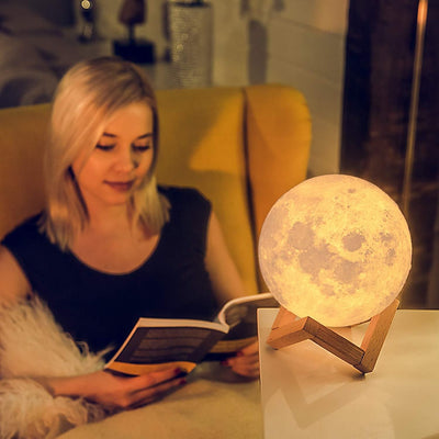 3D Moon Night Lamp 7 Colors Changing Touch Sensor - Shopaholics