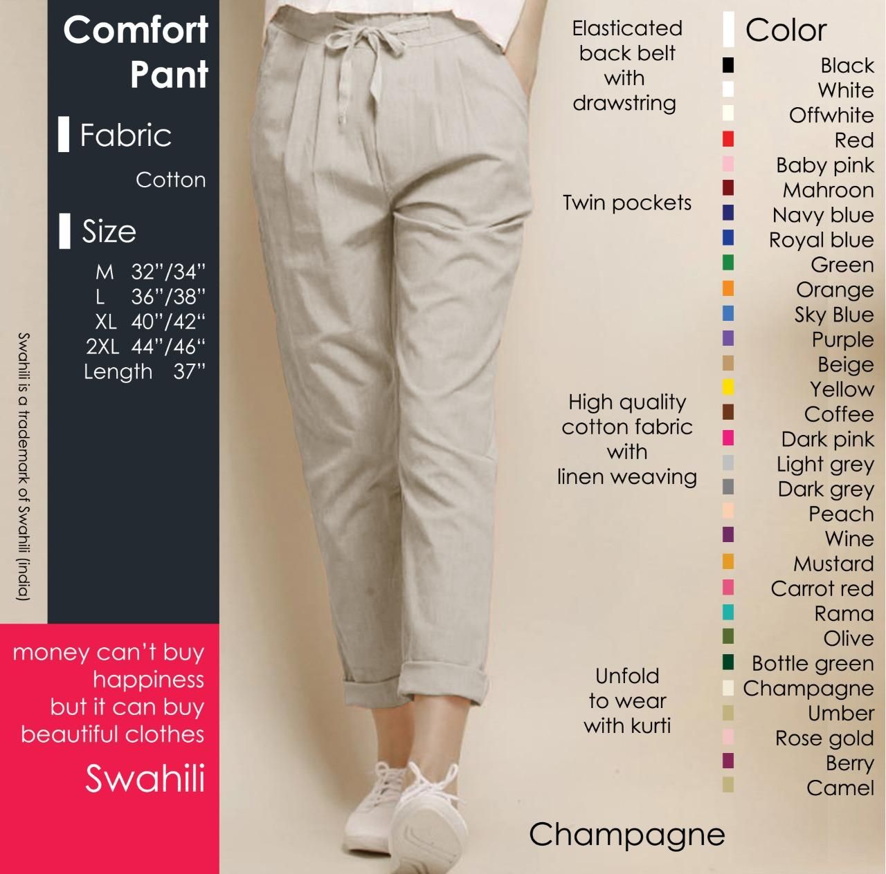 Cotton Solid Off White Pant For Women - 32 / Off White - Shopaholics