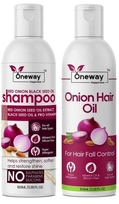 Onion Hair Oil And Red Onion Blackseed Shampoo Combo Pack of 2 - Shopaholics