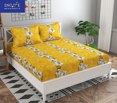 Snooze Elastic Fitted Printed King Size Bedsheet - Shopaholics