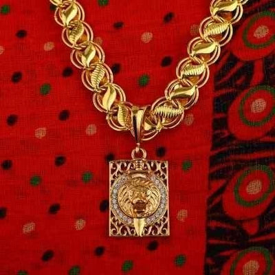 Lovely Gold Plated Pendant With Chain For Men - Gold - Shopaholics
