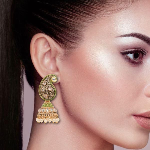Twirling Kundan Pearls And Meenakari Earring - Shopaholics