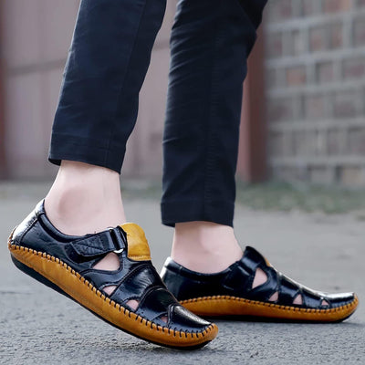 Casual Synthetic Velcro Sandals For Men - 6 / Black - Shopaholics