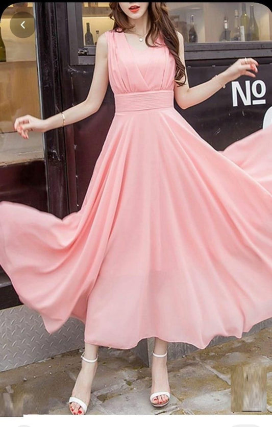Verve Studio Georgette Solid Maxi Dress For Women - L-40 - Shopaholics