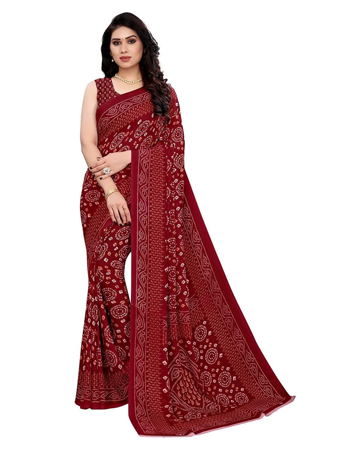 Elegant Printed Georgette Saree For Women - 5.5 mtr / Red - Shopaholics
