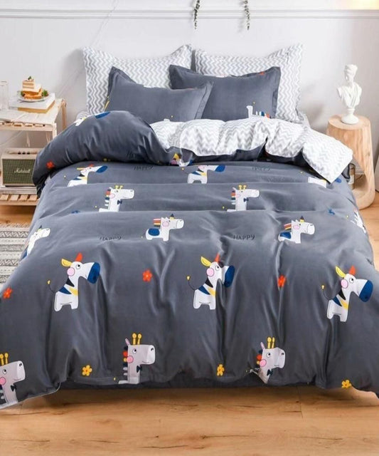 Grey Glace Cotton Printed Double Bedsheets - 90" X 100" Inches / Grey - Shopaholics