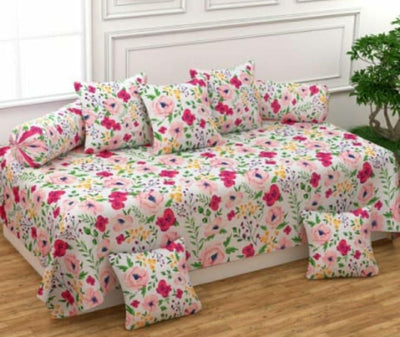 Cotton Flower Printed Bedsheet With Bolster And Cushion Covers - 60" X 90" Inches / Pink - Shopaholics