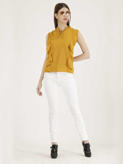 Crepe Solid Tops For Women - S / Yellow - Shopaholics