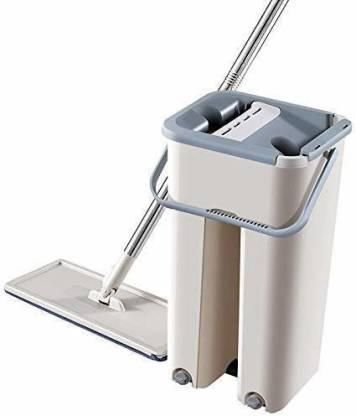 Mop- Flat mop and Bucket Set Mop Floor Cleaning System with 2 Soft Refill Pads & Handle - Shopaholics