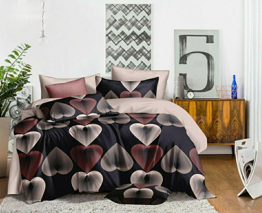 Glace Heart Printed Cotton Printed Double Bedsheets - 90" X 100" Inch / Multicolour - Shopaholics