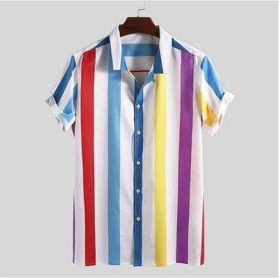 Cotton Blend Stripes Regular Fit Half Sleeves Shirt For Men - M / Multicolour - Shopaholics