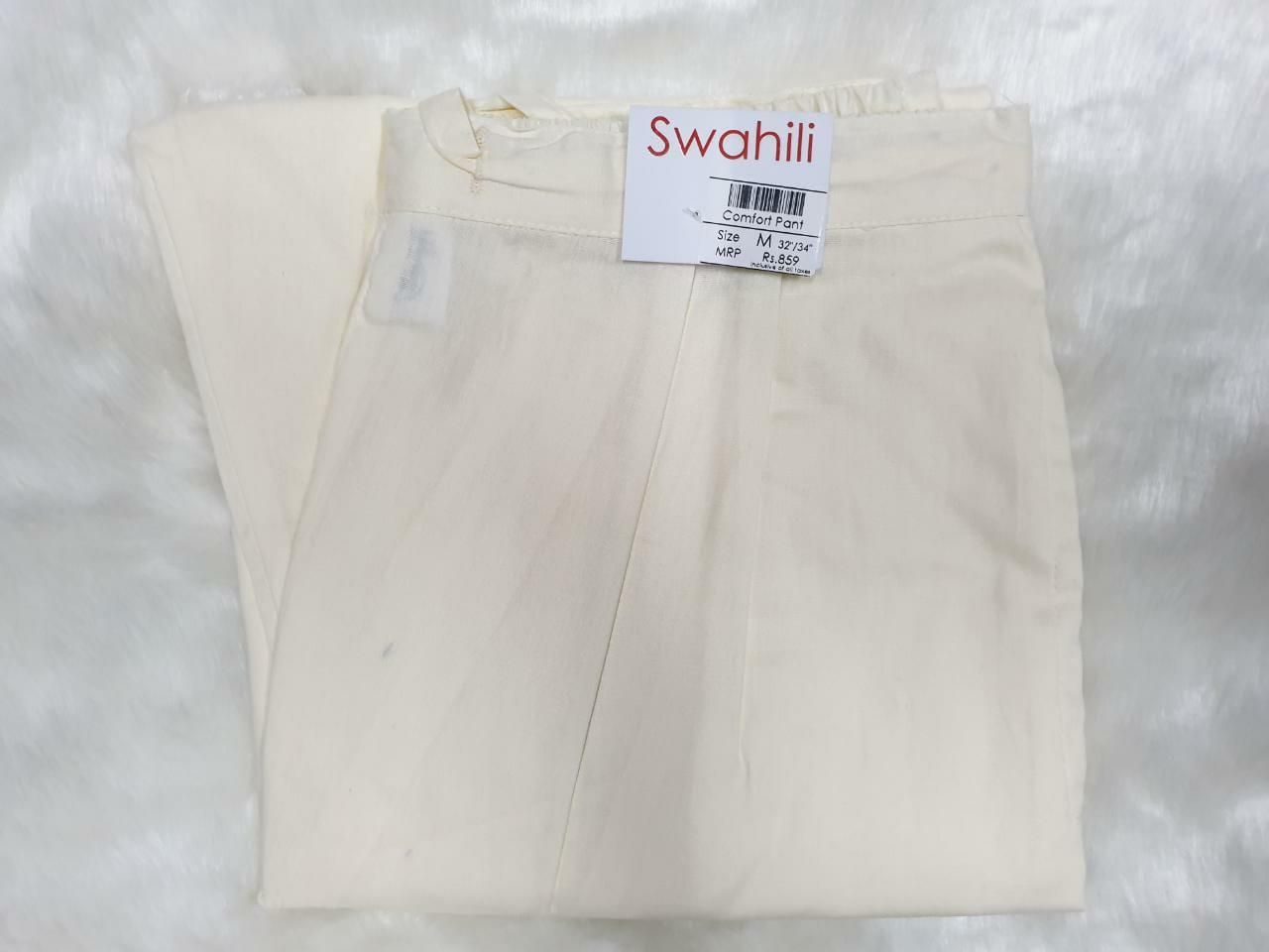 Cotton Solid Off White Pant For Women - Shopaholics