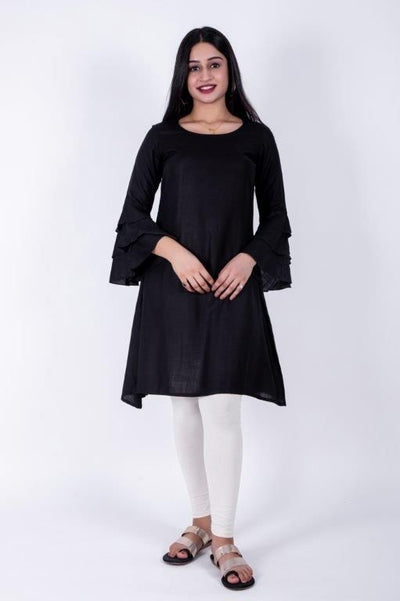Special Solid Cotton Calf Length Kurti For Women - S-36 / Black - Shopaholics