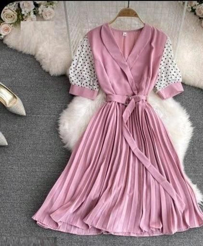 Crepe Solid Urbane Ravishing Wrap Short Dress For Women - S-36 / Pink - Shopaholics