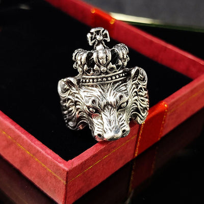 Oxidised Silver Plated Lion Face KGF Ring - Shopaholics