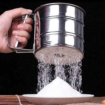 Flour Sifter -Baking Stainless Steel Shaker Sieve Cup Manual Flour Sifter with Measuring Scale Mark for Flour Icing Sugar - Shopaholics