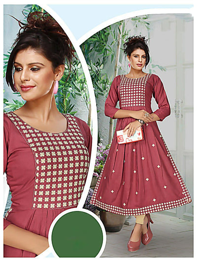 Embroidered Rayon Casual Kurti For Women - M - Shopaholics