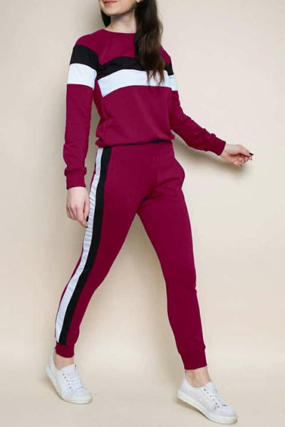 Women's Cotton Color Block Track Suit - 34 - Shopaholics