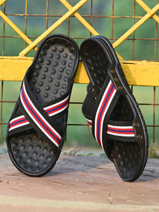 Black Casual Knitted Cloth Slip-On Flip Flops - 6 / Black - Shopaholics