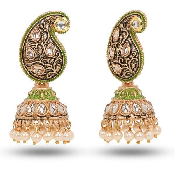 Twirling Kundan Pearls And Meenakari Earring - Shopaholics