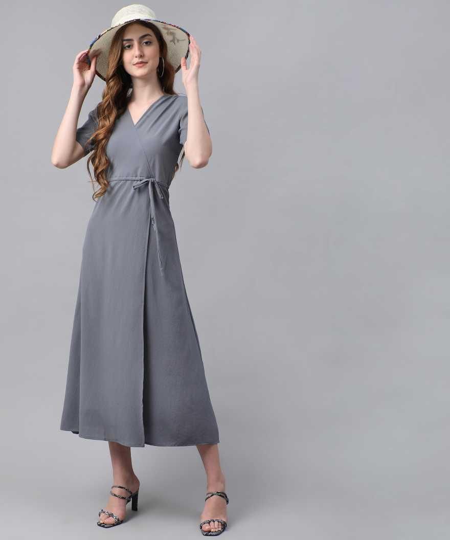 Darzi Women's Crepe Solid Drop waist Dress - Shopaholics