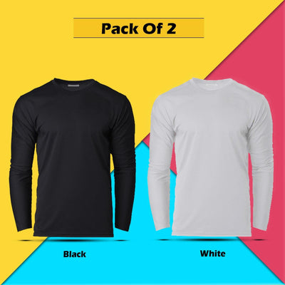 Cotton Solid Round Neck Full Sleeves T-Shirt (Pack of 2) - Shopaholics