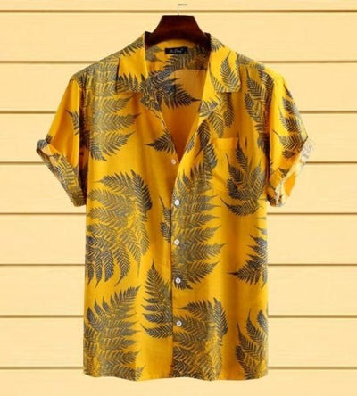 Printed Half Sleeves Slim Fit Casual Shirt For Men - L-43 / Yellow / Rayon - Shopaholics
