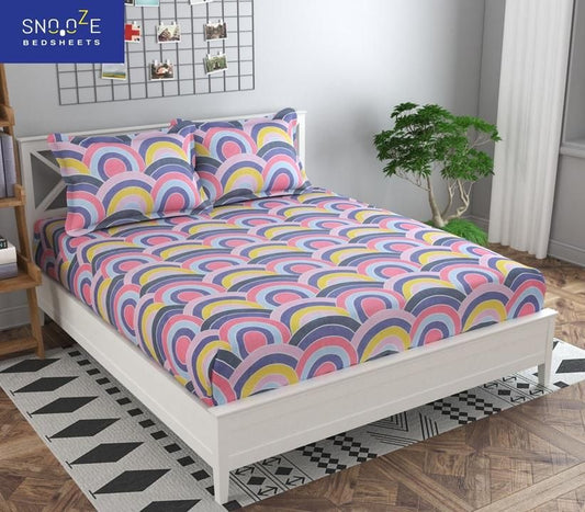 Snooze Elastic Fitted Printed King Size Bedsheet - 1 - Shopaholics