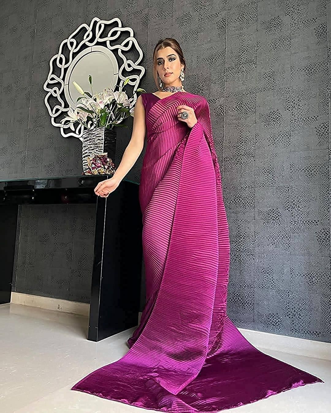 Latest Solid Pleated Rangoli Silk Saree For Women - 5.5 mtr / Pink - Shopaholics
