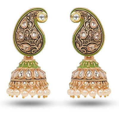 Twirling Kundan Pearls And Meenakari Earring - One Size / Gold - Shopaholics