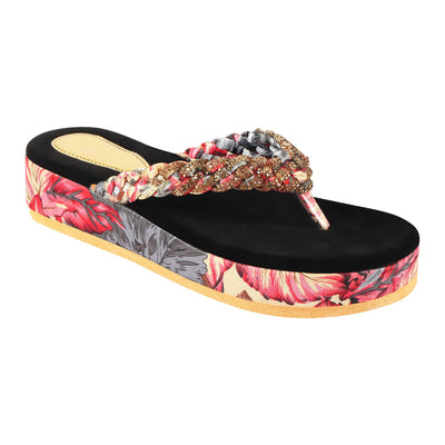 Printed Stylish Flats Slippers For Women - 36 / Black-Red - Shopaholics