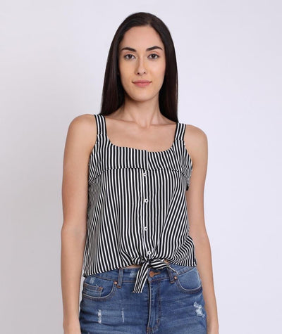 Black Crepe Stripe Crop Top For Women - L-40 - Shopaholics