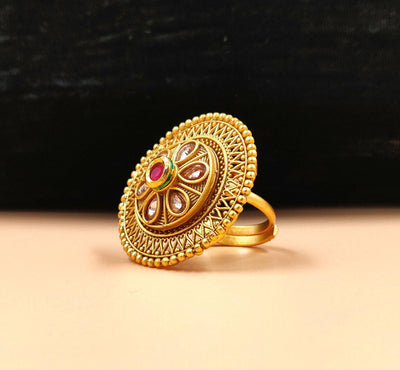 Admirable Gold Plated Stones Finger Ring For Women - Free Size / Gold - Shopaholics