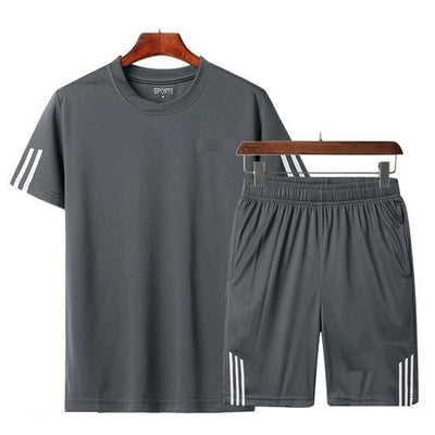 Micro Spandex Solid Active T-Shirt With Shorts For Men - L-42 / Grey - Shopaholics
