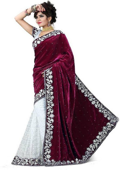 Varnam New Embroidered Velvet Silk Saree - Shopaholics