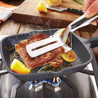 Tong-BBQ Cooking Tool Frying Turner Double Sided Spatula Multi-Functional Stainless Steel Food Flipping Clip Steak Tong Food Clamp - Shopaholics