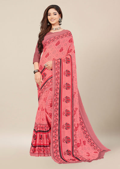 Elegant Printed Sarees For Women - Peach - Shopaholics