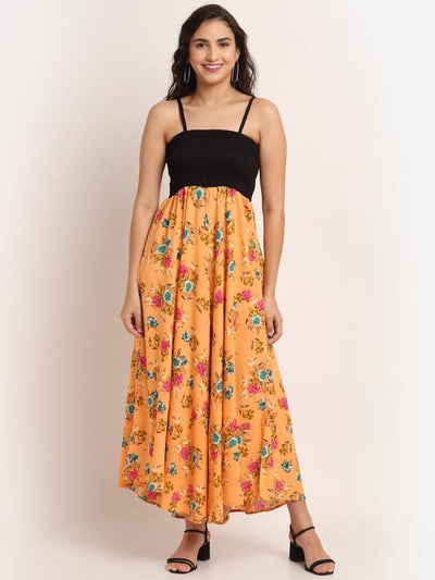 Rayon Peach Jaal Printed Bobbin Maxi Dress For Women - S - Shopaholics