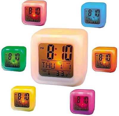 Digital Alarm Clock With Automatic 7 Colour Changing LED - 7.5 x 7.5 x 7.5 cm / Acrylic - Shopaholics