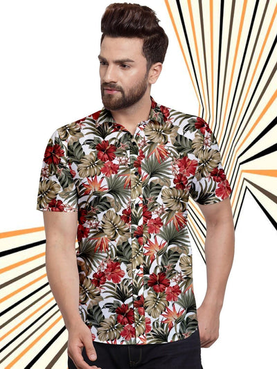 Casual Printed Poly Cotton Half Sleeves Shirt For Men - M / Multicolor - Shopaholics