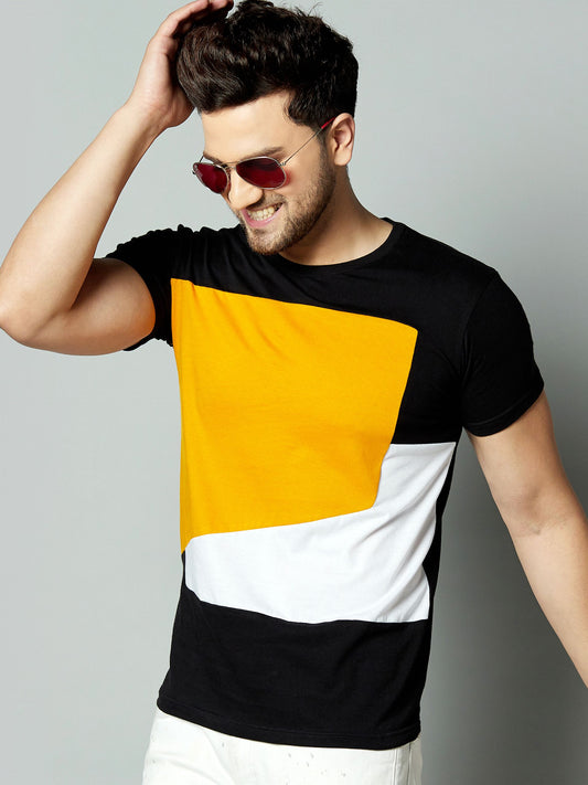 Cotton Blend Color Block Half Sleeves T-Shirt For Men - Shopaholics